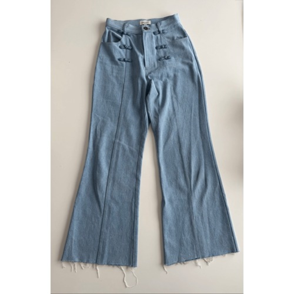 Sau Lee Dylan Denim‎ Pant Light Wash 2 Mandarin Button Wide Leg Jeans